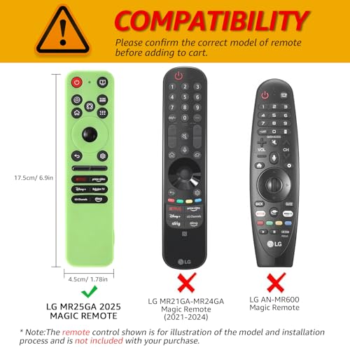 Climberer [2-Pack] Climberer Remote Cover for LG Magic Remote – Protective Silicone Case Compatible with 2025 LG OLED TV Series, Anti-Slip Design, Fits MR25GA Model (Glow Green and Blue) - Image 2