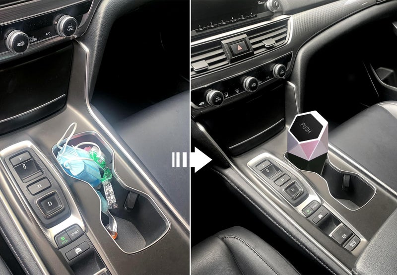 Ginsco Car Trash Can Cup Holder, 2 Pack Mini Car Trash Can with Lid, Car Accessories for Interior, Leakproof Small Trash Cup for Car, Home with Additional 2 ABS Hooks and 90pcs Trash Bags Silver - Image 5