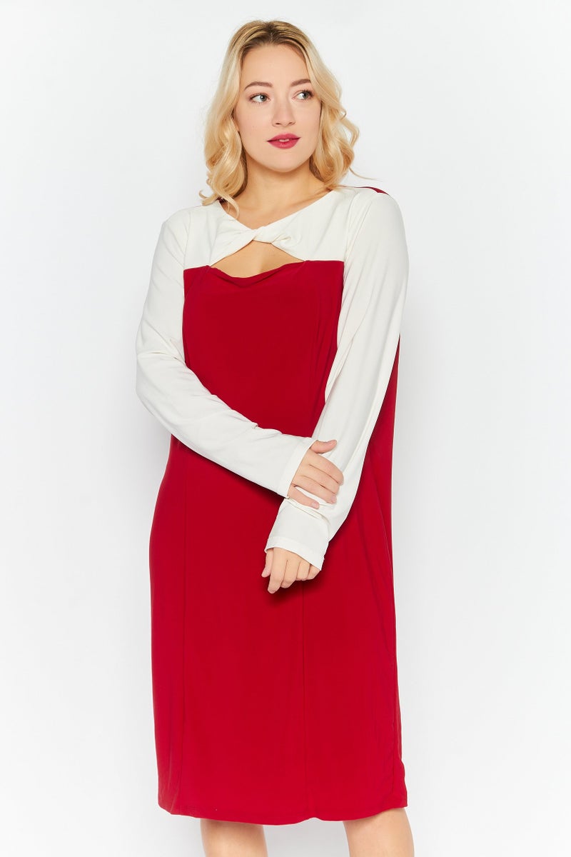 Kasper  Women Solid Midi Dress, Red - Image 1