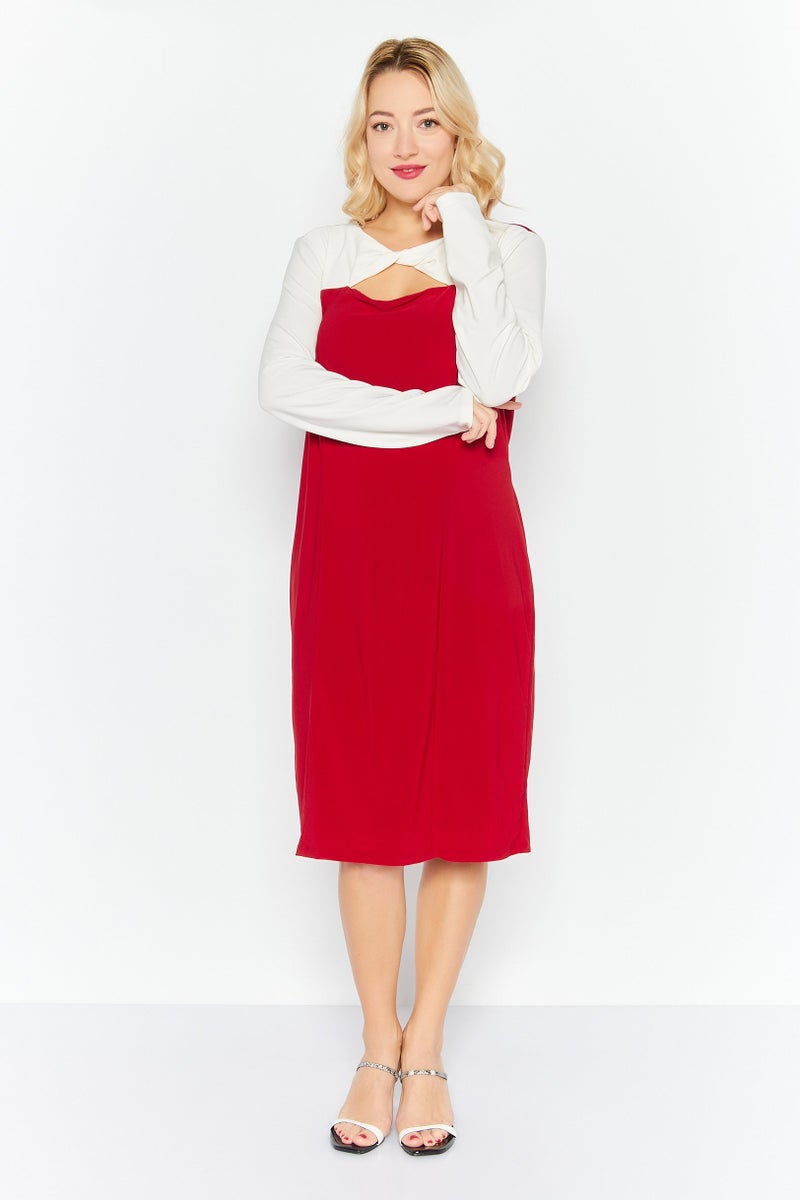 Kasper  Women Solid Midi Dress, Red - Image 2