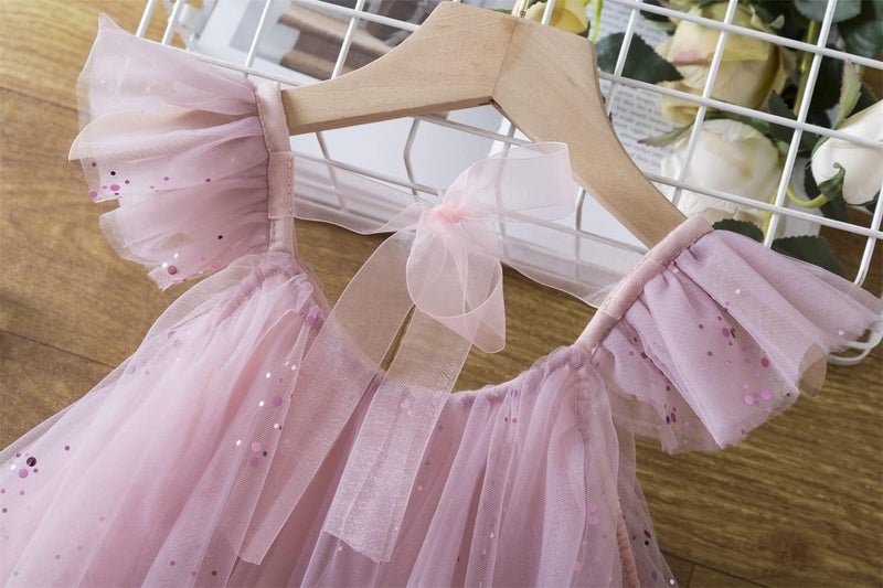 NNJXD Flower Girl Princess Dress Sparkle Dots Tulle Summer Casual Wear 1954 Pink Size(120) 4-5 Years - Image 4