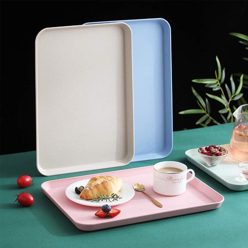 Vortipu 31CM Rectangular Serving Tray - BPA-Free, Reusable Wheat Straw Platter for Snacks, Food, Cookies & Party Serving (Multicolour, Pack of 6) - Image 3