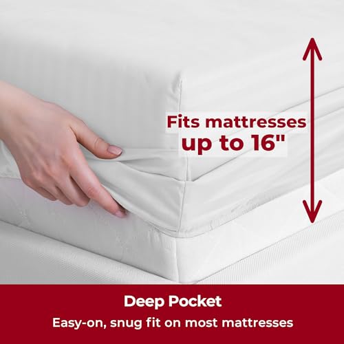 Mellanni King Sheets Set - 4 PC Iconic Collection Bedding - Hotel Luxury, Extra Soft, Cooling Bed Sheets - Wrinkle, Fade, Stain Resistant (King, Striped White) - Image 5