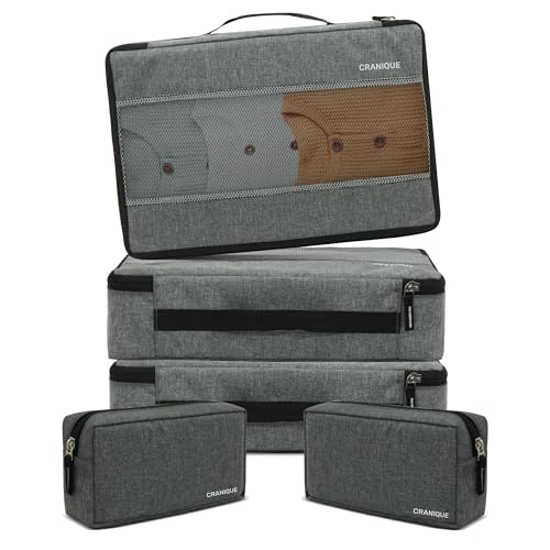 Cranique Polyester Packing Cubes for Travel Organizer, Storage Bag, Packing Bag for Clothes, Essential Pouch, Travel Organizer for Men & Women Pack of 5 (Cu1-QP2-GR-Pac5), Grey - Image 1