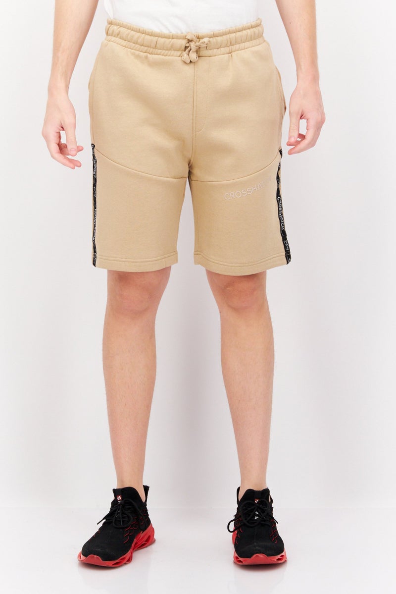 CROSSHATCH Men Drawstring Brand Logo Basic Shorts, Beige - Image 1