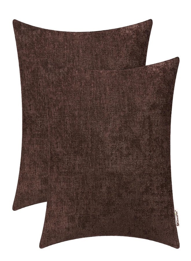BRAWARM Throw Pillow Covers 20x20 Inches - Coffee Chenille Pillow Covers Pack of 2, Solid Dyed Soft Chenille Pillow Cases for Couch Sofa Bed Home Decoration - Image 1