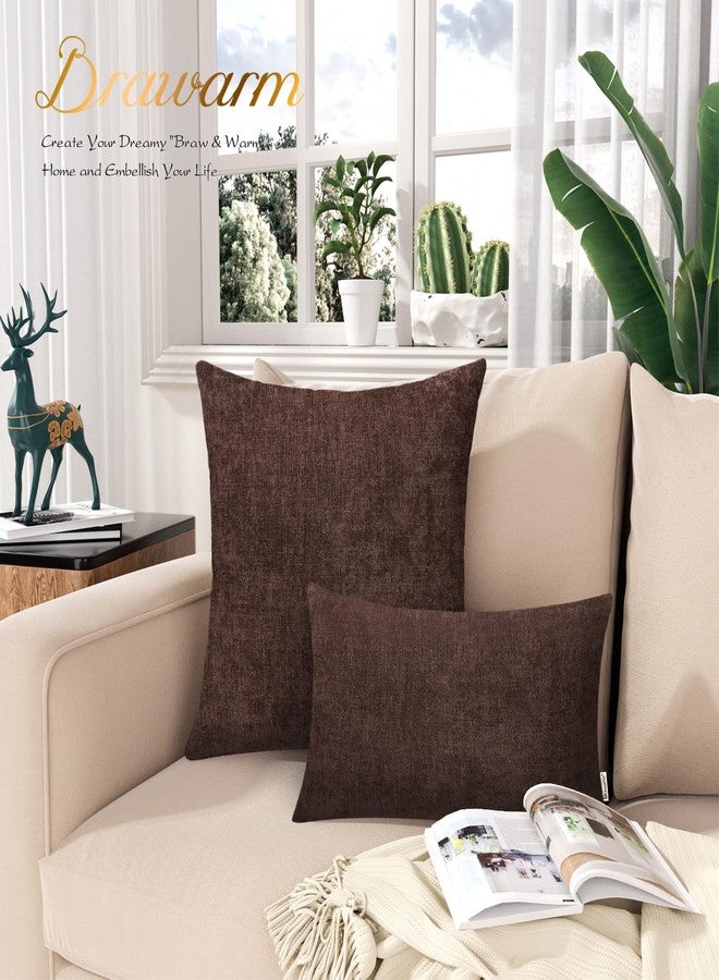BRAWARM Throw Pillow Covers 20x20 Inches - Coffee Chenille Pillow Covers Pack of 2, Solid Dyed Soft Chenille Pillow Cases for Couch Sofa Bed Home Decoration - Image 3