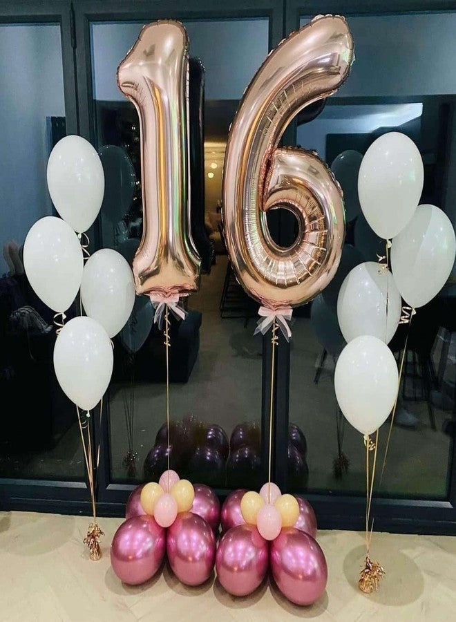 لافوار بالونات وردية ذهبية عليها 16 رقمًا، بالونات عملاقة مقاس 40 بوصة عليها رقم 16 مصنوعة من رقائق معدنية من المايلر والهيليوم، بالونات وردية ذهبية عليها رقم 16 لحفلات أعياد الميلاد السادسة عشر ومستلزمات حفلات الذكرى السنوية وديكورات الاحتفال - Image 4