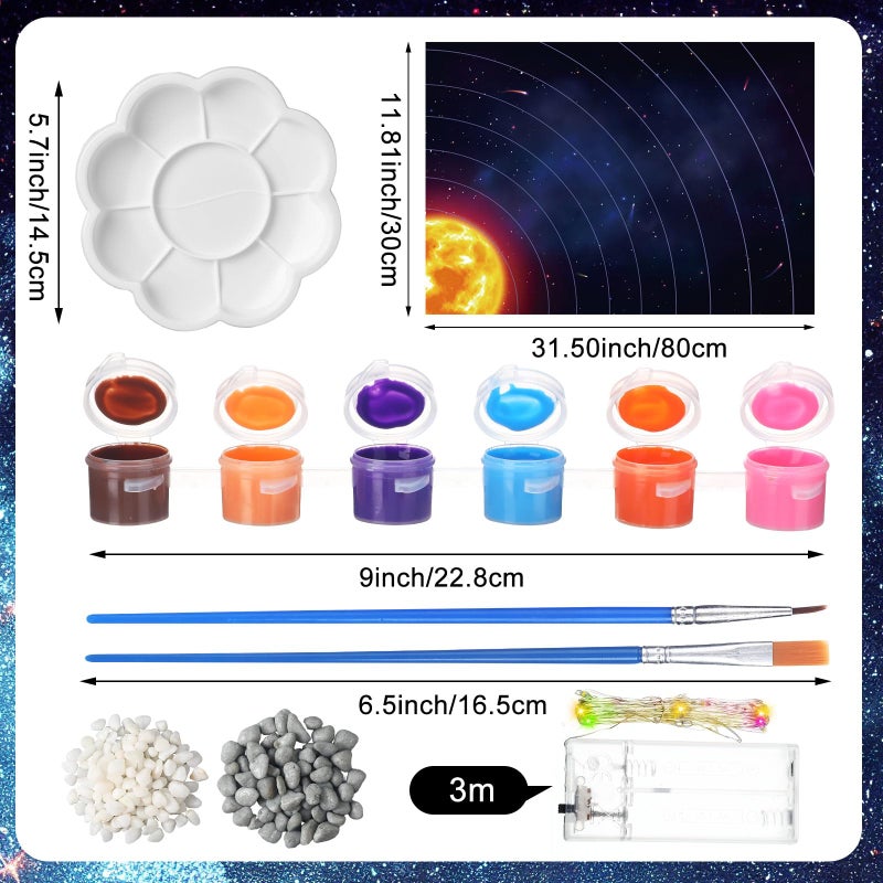 Innconee 20 Solar System Model Project Kit with 10 Foam Ball LED Lights 12 Pigment 2 Brushes Solar System Background DIY Outer Space Planet Foam for Kid School Science Projects Arts Crafts(Rectangle) - Image 2