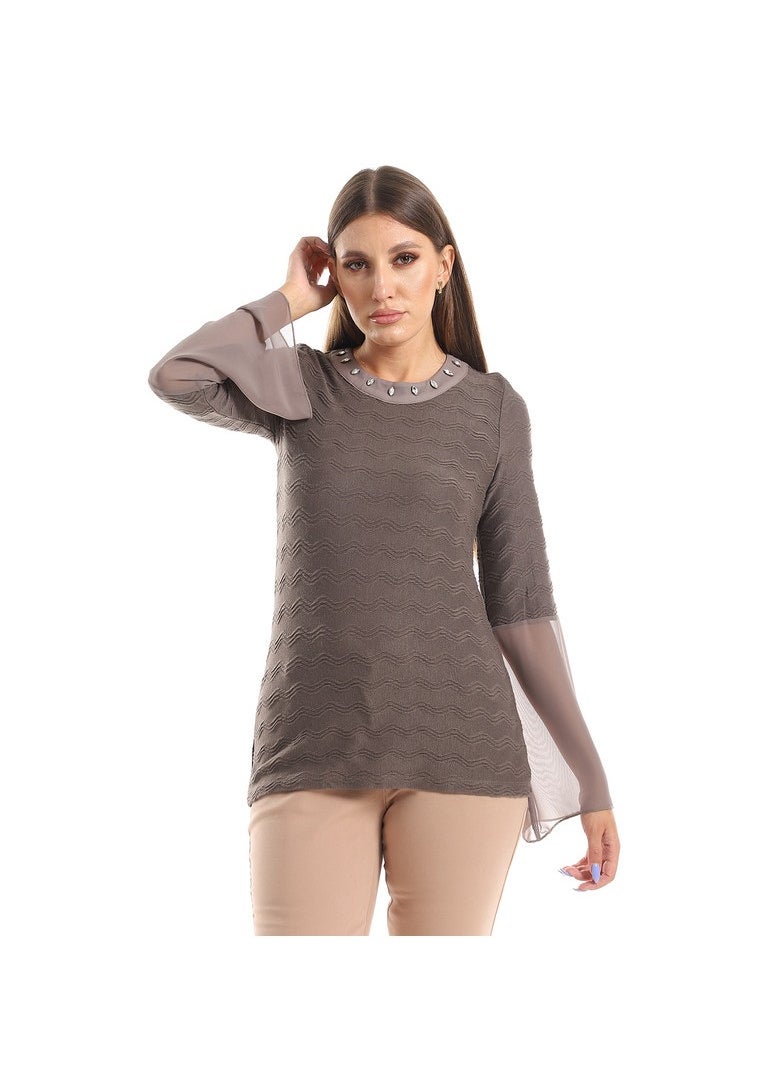 Esla Long-sleeved Plain Top Oily  - Image 1