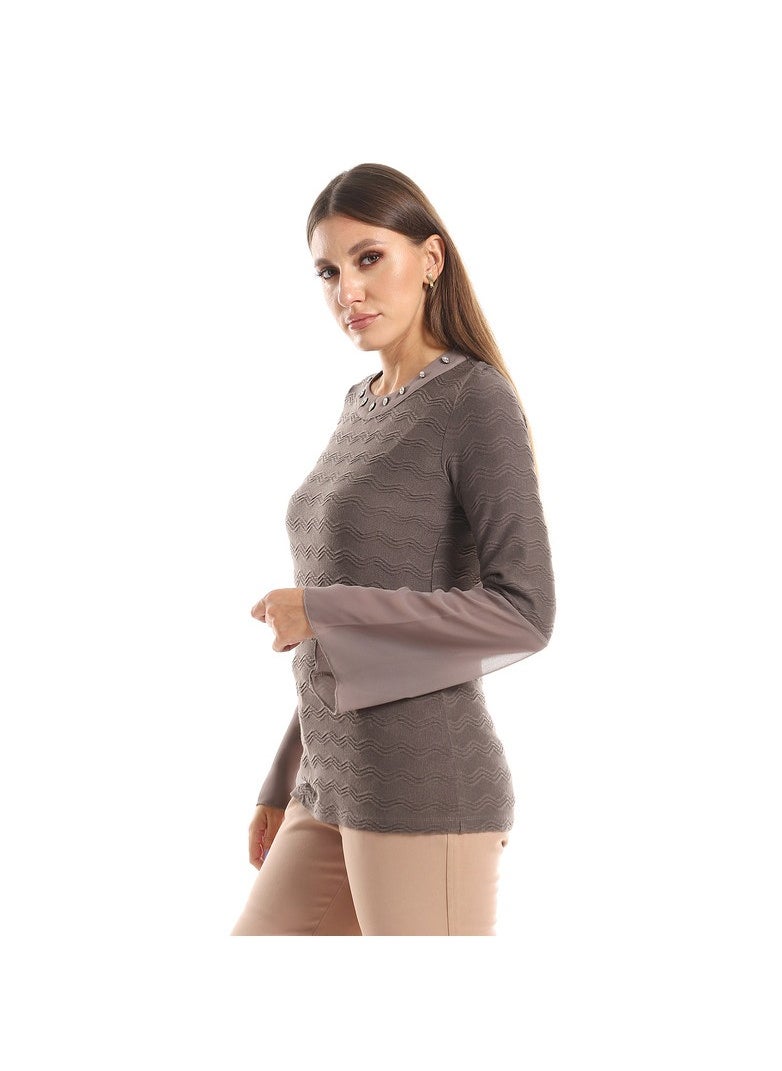 Esla Long-sleeved Plain Top Oily  - Image 2