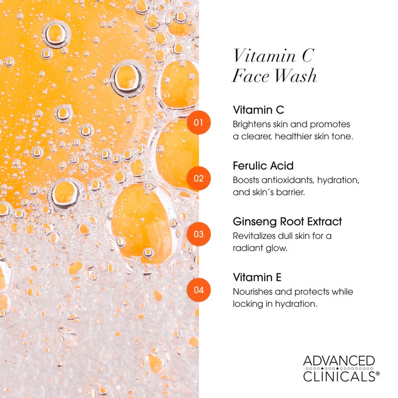Advanced Clinicals Gentle Vitamin C Face Wash For Women & Men | Citrus Scented Gel Facial Cleanser Soap | Aloe Vera + Ferulic Acid Hydrating Foaming Wash For Cleansing Dirt & Oil, 11.75 Fl Oz, 2PC - Image 3