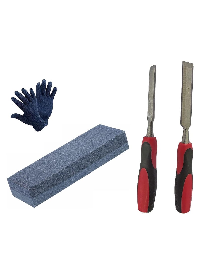 Inditrust Inditrust 2PCs High Carbon Steel Wood Carving Chisel Set Manganese Blades Kit for Woodworking Carving Size 12mm 19mm Silicon Carbide Combination Stone for Sharpening with Gloves  - Image 1