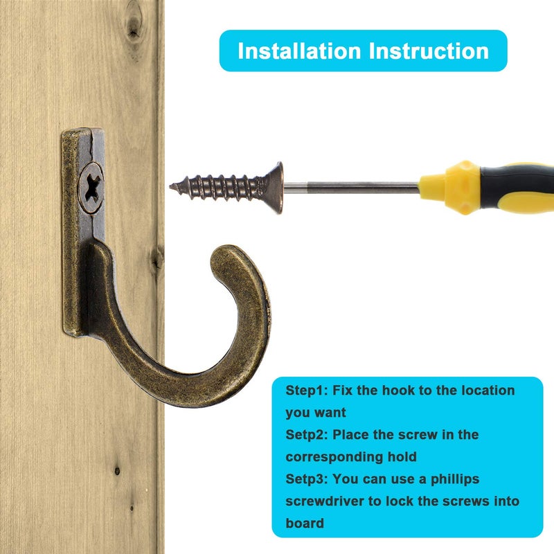 Zhehao زهاء 100 قطعة خطافات مفاتيح مجوهرات خطافات صغيرة خطافات تعليق مفاتيح خطافات حائط خطاف فردي خطافات رداء خطافات معاطف و 110 قطعة براغي لتعليق قبعة، وشاح، حقيبة (برونزي، 100 قطعة) - Image 3