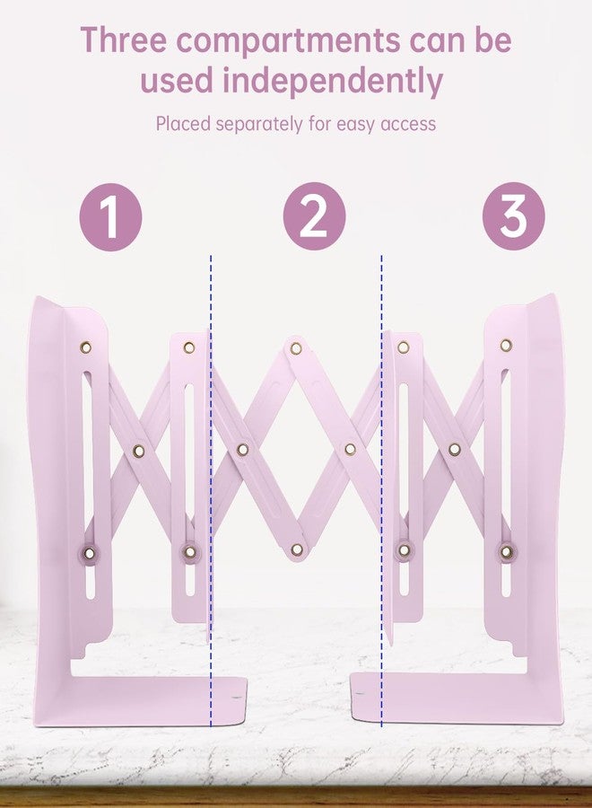 Honagu Adjustable Bookends, Metal Book Ends for Shelves Heavy Book, Desk Magazine File Organizer for Home, Office, Books, Papers, Extends up to 19 inches (Macaron Pink) - Image 4