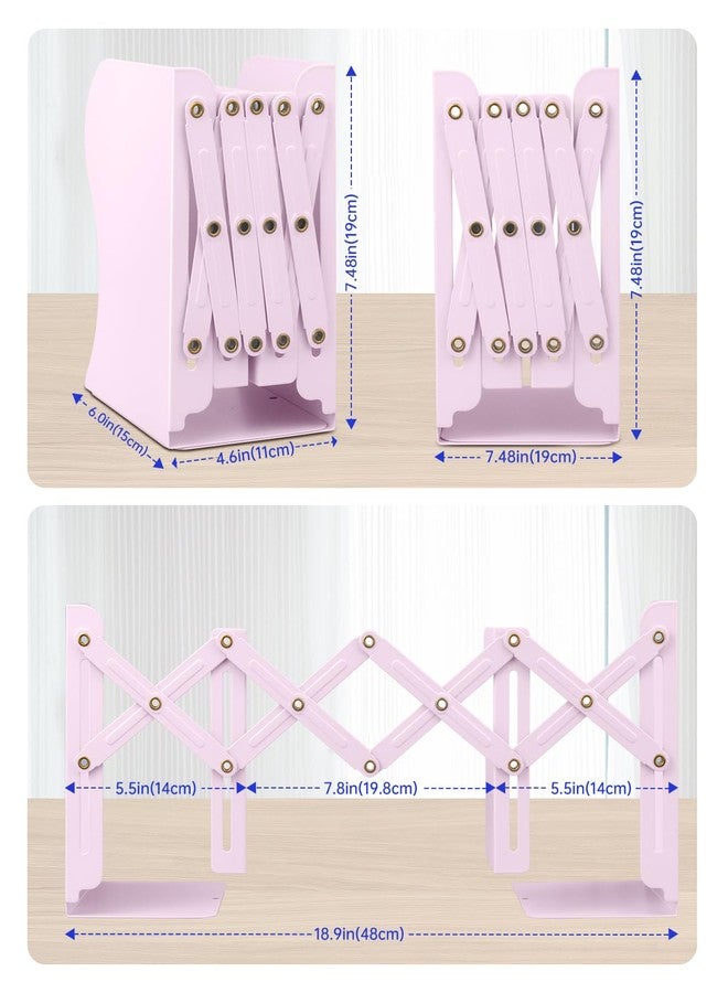 Honagu Adjustable Bookends, Metal Book Ends for Shelves Heavy Book, Desk Magazine File Organizer for Home, Office, Books, Papers, Extends up to 19 inches (Macaron Pink) - Image 3