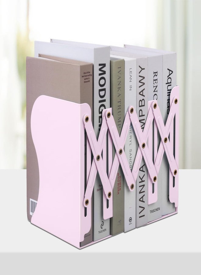 Honagu Adjustable Bookends, Metal Book Ends for Shelves Heavy Book, Desk Magazine File Organizer for Home, Office, Books, Papers, Extends up to 19 inches (Macaron Pink) - Image 1