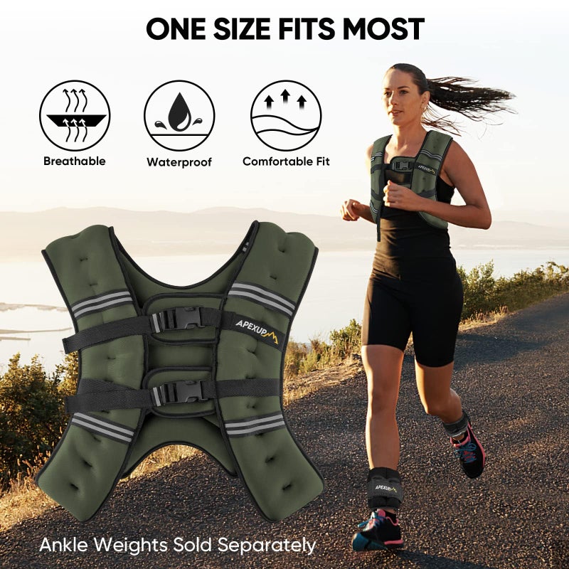 APEXUP 15lbs Weighted Vest Men Women, Weight Vest for Women Workout Equipment for Strength Training Running (Green) - Image 5