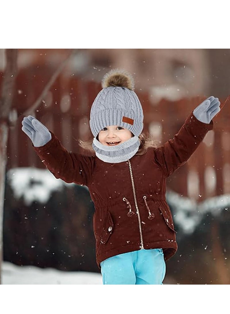 AirYoung طقم قبعة وقفازات للأطفال، طقم قبعة وقفازات ووشاح وقبعة بيني شتوية للأطفال مع بطانة صوف سميكة ودافئة للأطفال من سن 2 إلى 6 سنوات، رمادي - Image 2