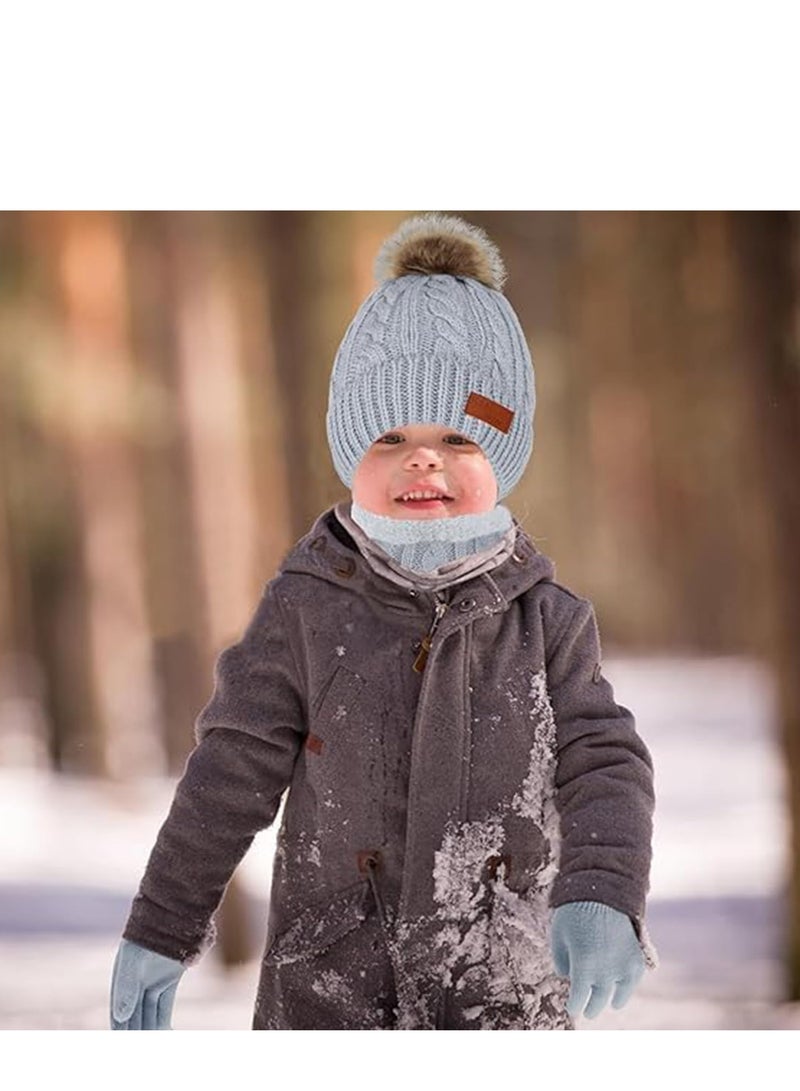 AirYoung طقم قبعة وقفازات للأطفال، طقم قبعة وقفازات ووشاح وقبعة بيني شتوية للأطفال مع بطانة صوف سميكة ودافئة للأطفال من سن 2 إلى 6 سنوات، رمادي - Image 3