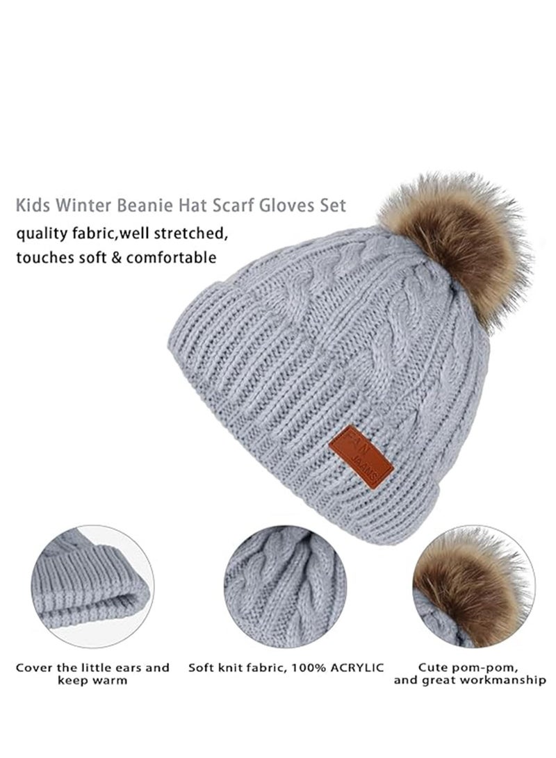 AirYoung طقم قبعة وقفازات للأطفال، طقم قبعة وقفازات ووشاح وقبعة بيني شتوية للأطفال مع بطانة صوف سميكة ودافئة للأطفال من سن 2 إلى 6 سنوات، رمادي - Image 5