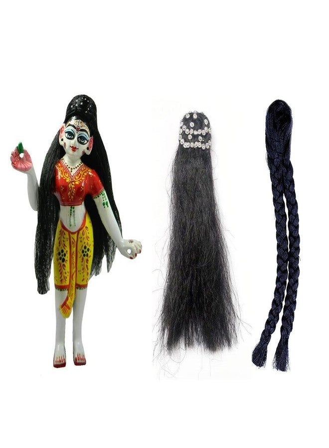 RMCG Traders Radha Rani & Durga Maa Black Choti & Straight Hair Soft & Smooth Two-Plaited Shiny Braid for Goddess Idols, Long Straight Designer Both Hair (No.2) - Image 1