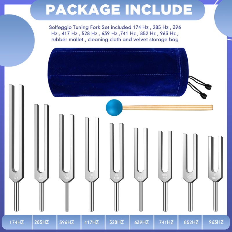 TENFLY Solfeggio Tuning Fork Set - 9 Tuning Forks Perfect for DNA Healing, Chakra, Sound Therapy, Keep Body, Mind and Spirit in Perfect Harmony.(174 Hz, 285 Hz, 396 Hz, 417 Hz, 528 Hz, 639 Hz etc) - Image 2