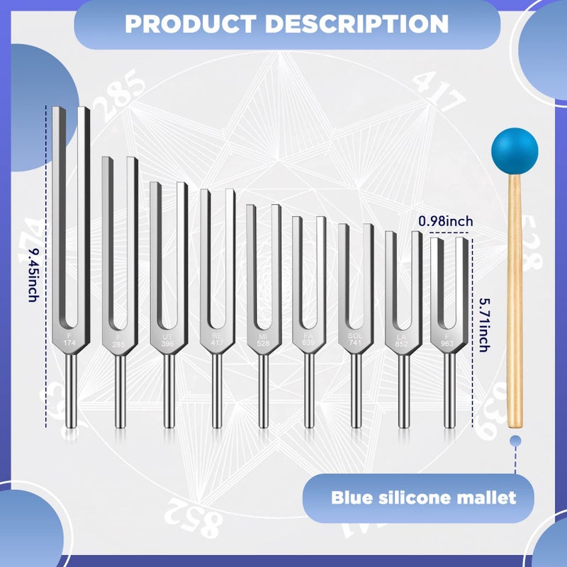 TENFLY Solfeggio Tuning Fork Set - 9 Tuning Forks Perfect for DNA Healing, Chakra, Sound Therapy, Keep Body, Mind and Spirit in Perfect Harmony.(174 Hz, 285 Hz, 396 Hz, 417 Hz, 528 Hz, 639 Hz etc) - Image 3