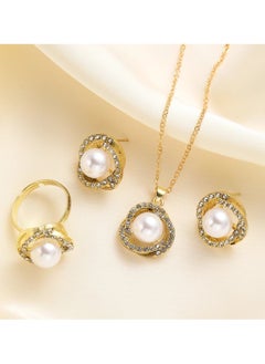Huitich Elegant Pearl & Crystal Jewelry Set with Earrings & Ring  - Image 2