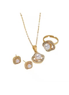 Huitich Elegant Pearl & Crystal Jewelry Set with Earrings & Ring  - Image 1