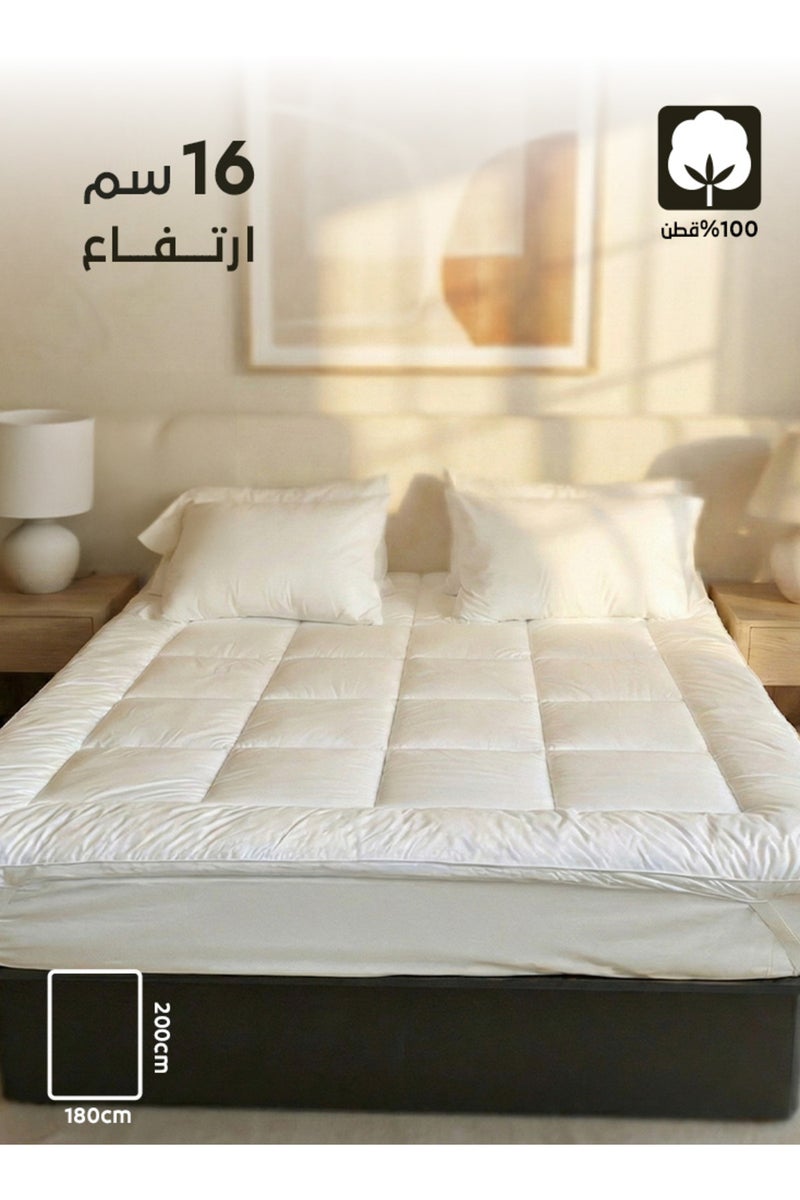 ميلين لباد غطاء مرتبة سرير 100% قطن - فندقي - مزدوج - مقاس 180×200 - إرتفاع 16سم - Image 1