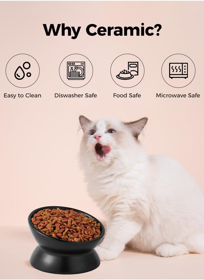 Elevated Ceramic Cat Bowl, 5 Oz Anti-Vomiting Dish for Cats and Small Dogs, Tilted Design for Whisker Fatigue Relief, Stylish Black Color - Image 4