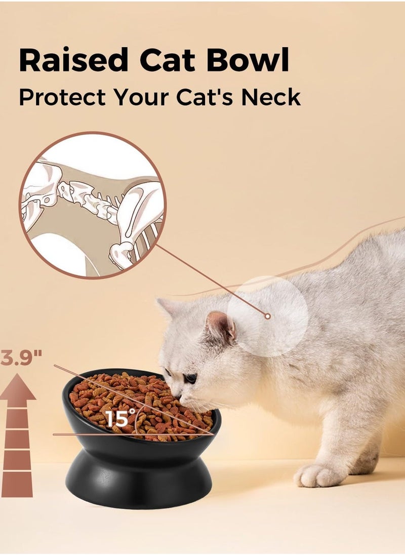 Elevated Ceramic Cat Bowl, 5 Oz Anti-Vomiting Dish for Cats and Small Dogs, Tilted Design for Whisker Fatigue Relief, Stylish Black Color - Image 5