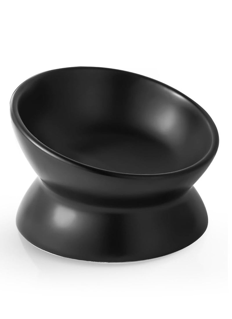 Elevated Ceramic Cat Bowl, 5 Oz Anti-Vomiting Dish for Cats and Small Dogs, Tilted Design for Whisker Fatigue Relief, Stylish Black Color - Image 1