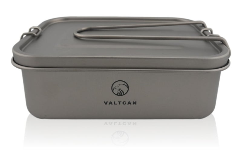 Valtcan Titanium Camping Lunch Bento Box 1200ml with Airtight Lid Seal and Cover Foldable Handle for Heating on Fire Camp Backpacking Container 40 oz Ultralight Weighs 254g - Image 1