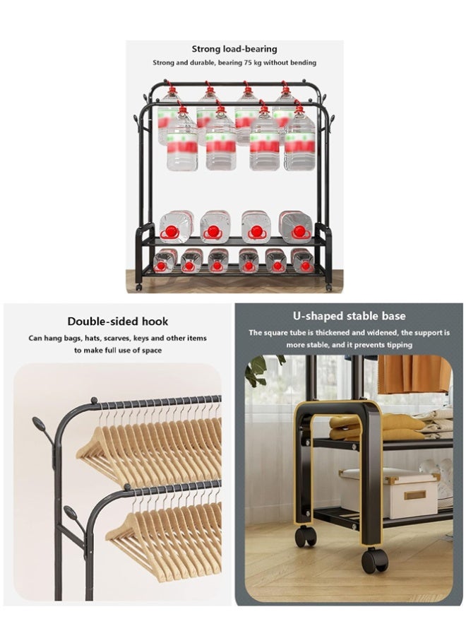 بلومنغ تايم 2-صف بسيط معطف الرف ، الطابق الدائمة رف معلق ، غرفة نوم تخزين الرف ، المنقولة المنزلية الملابس الداخلية تجفيف الرف مع عجلات - Image 5