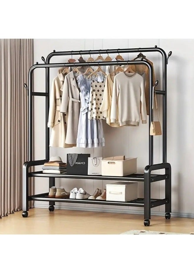 بلومنغ تايم 2-صف بسيط معطف الرف ، الطابق الدائمة رف معلق ، غرفة نوم تخزين الرف ، المنقولة المنزلية الملابس الداخلية تجفيف الرف مع عجلات - Image 3