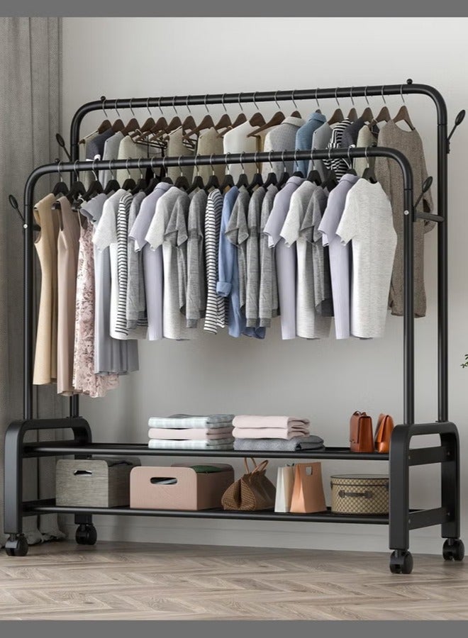 بلومنغ تايم 2-صف بسيط معطف الرف ، الطابق الدائمة رف معلق ، غرفة نوم تخزين الرف ، المنقولة المنزلية الملابس الداخلية تجفيف الرف مع عجلات - Image 1
