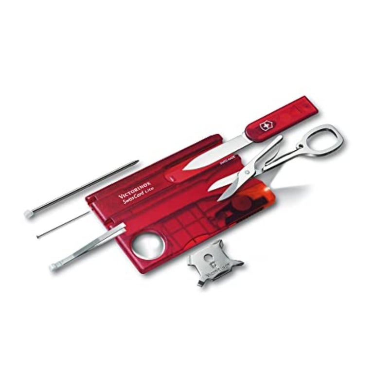 Swiss Card Lite, Made Pocket Tool, 13 Functions, Led, Magnifier, Red Transparent - Image 1