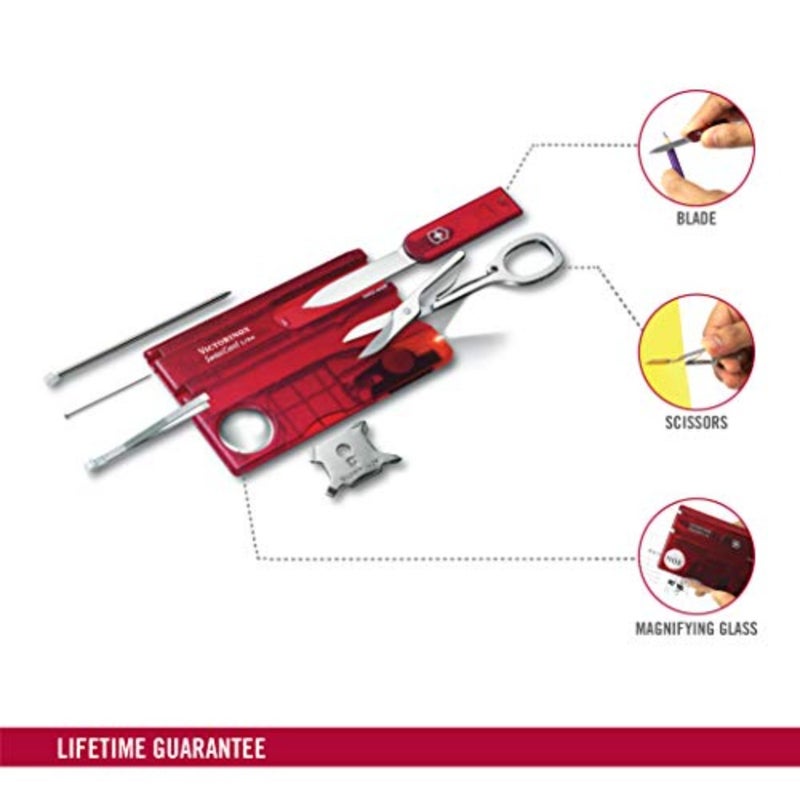 Swiss Card Lite, Made Pocket Tool, 13 Functions, Led, Magnifier, Red Transparent - Image 5