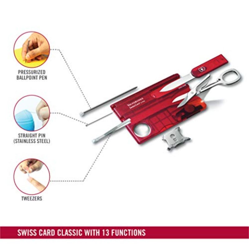 Swiss Card Lite, Made Pocket Tool, 13 Functions, Led, Magnifier, Red Transparent - Image 4
