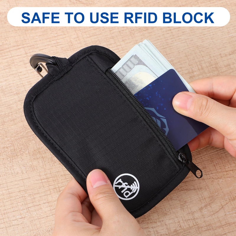 WY LIGHTING LEVEL حقيبة تخزين مقاومة لتقنية RFID مع مشبك محمول لمحفظة سفر بسيطة محمية بتقنية RFID، منظم مفاتيح، أكياس رفيعة لحماية بطاقات الائتمان، حقيبة خفيفة الوزن بسحاب للبطاقات والنقود للنساء والرجال - Image 5