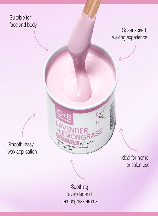 Clean + Easy Lavender + Lemongrass All Purpose Soft Wax – Calming Aromatherapy Hair Removal for Face & Body, At-Home Waxing, 14 oz - Image 4
