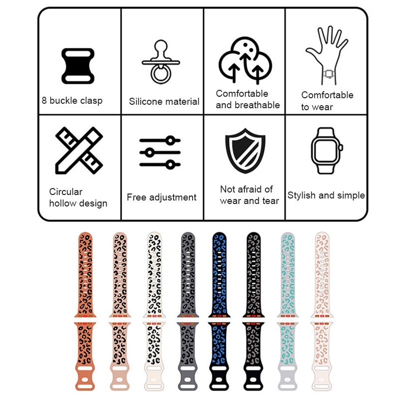 إيروريكس لساعة Apple Watch Series 3 مقاس 38 مم، سوار سيليكون مقعر مطبوع عليه جلد النمر (أسود فحمي) - Image 4