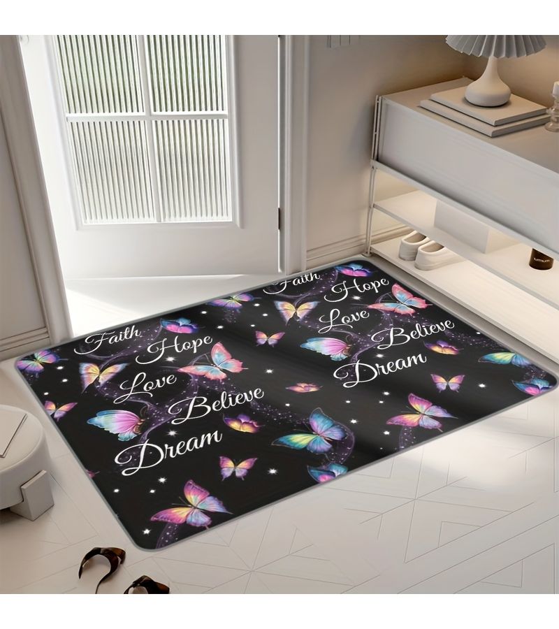 1 Piece Fashionable Colorful Butterfly Letter Pattern Anti Slip Washable Car Trunk Mat For SUV Home Door Decoration Mat Creative Printed - Image 5