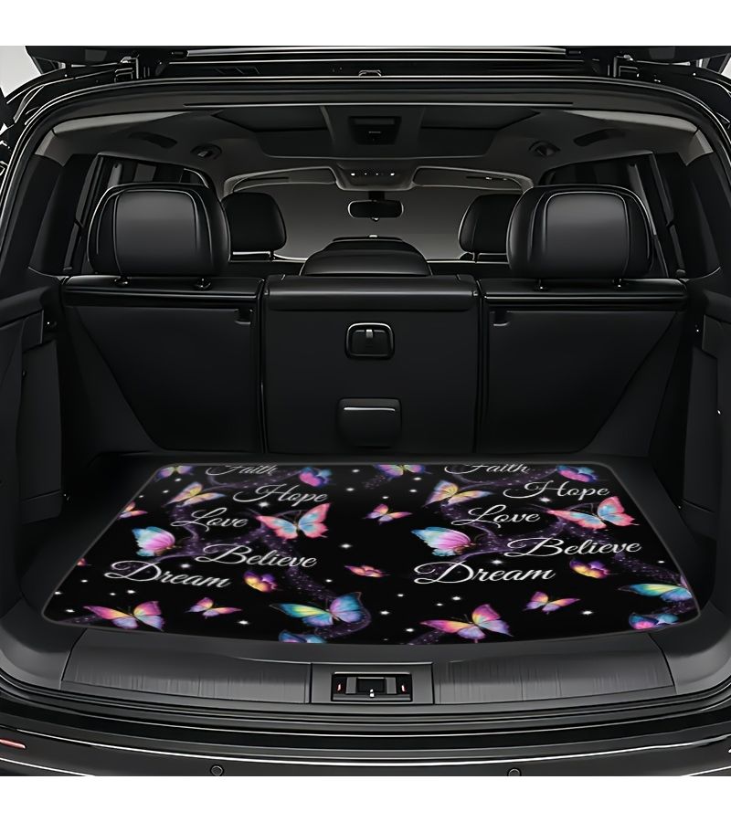 1 Piece Fashionable Colorful Butterfly Letter Pattern Anti Slip Washable Car Trunk Mat For SUV Home Door Decoration Mat Creative Printed - Image 4