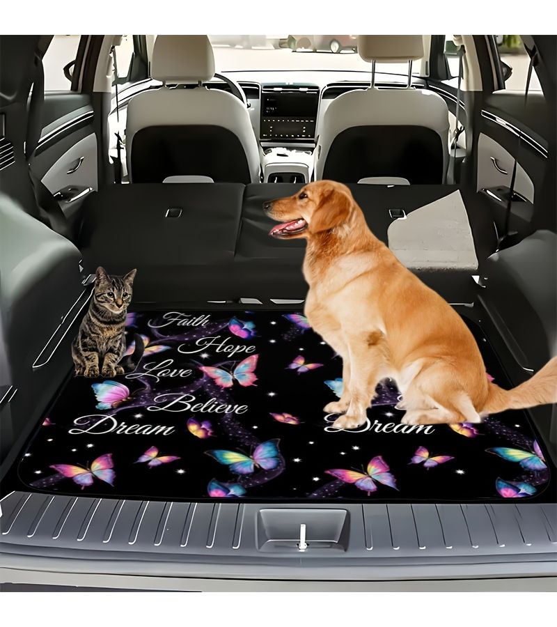 1 Piece Fashionable Colorful Butterfly Letter Pattern Anti Slip Washable Car Trunk Mat For SUV Home Door Decoration Mat Creative Printed - Image 3
