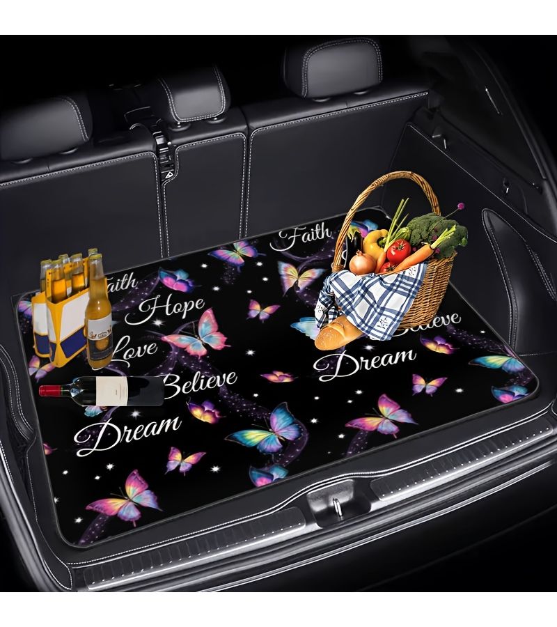 1 Piece Fashionable Colorful Butterfly Letter Pattern Anti Slip Washable Car Trunk Mat For SUV Home Door Decoration Mat Creative Printed - Image 1