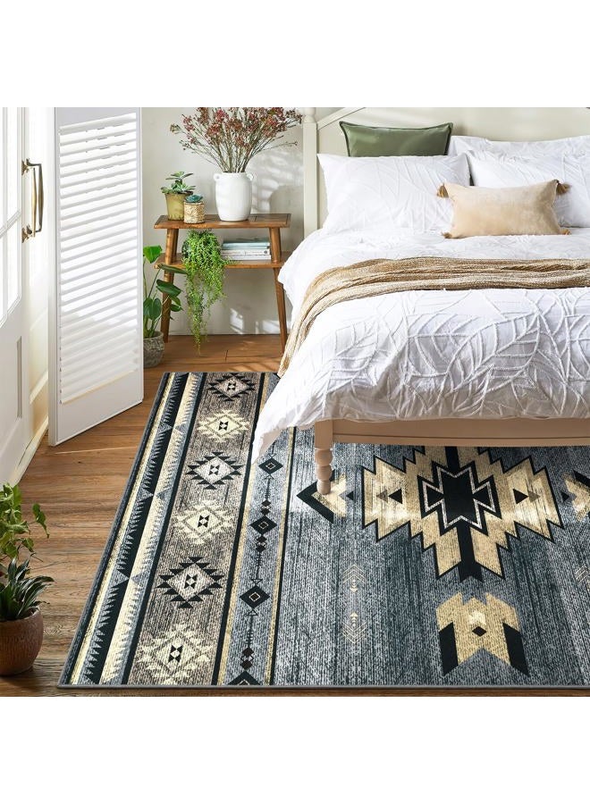 B BENRON Western Rugs for Living Room Bedroom Non Slip, Aesthetic Home Decor for Dining Table Kitchen Porch Nursery, Washable Throw Rugs with Rubber Backing, 3ft x 5ft, Grey - Image 2