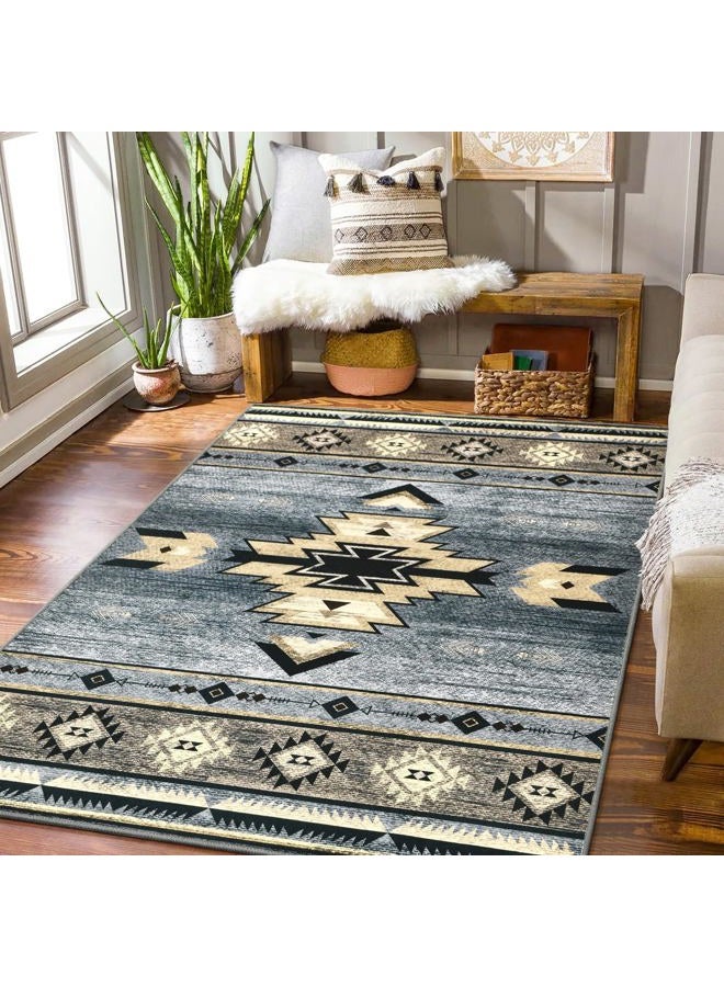B BENRON Western Rugs for Living Room Bedroom Non Slip, Aesthetic Home Decor for Dining Table Kitchen Porch Nursery, Washable Throw Rugs with Rubber Backing, 3ft x 5ft, Grey - Image 3